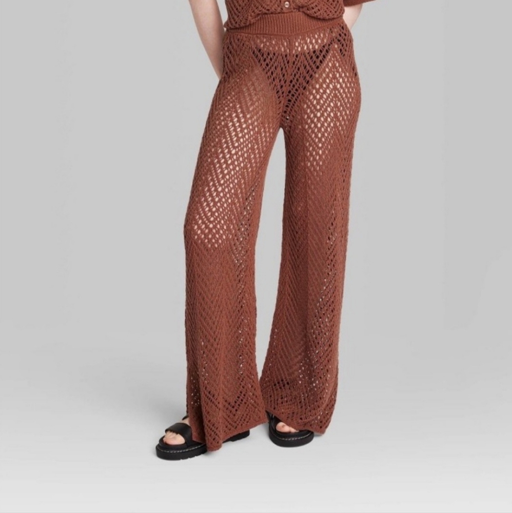 NWT Women's Wide Leg Open Pants | Wild Fable | COVERUP SWIM | Brown